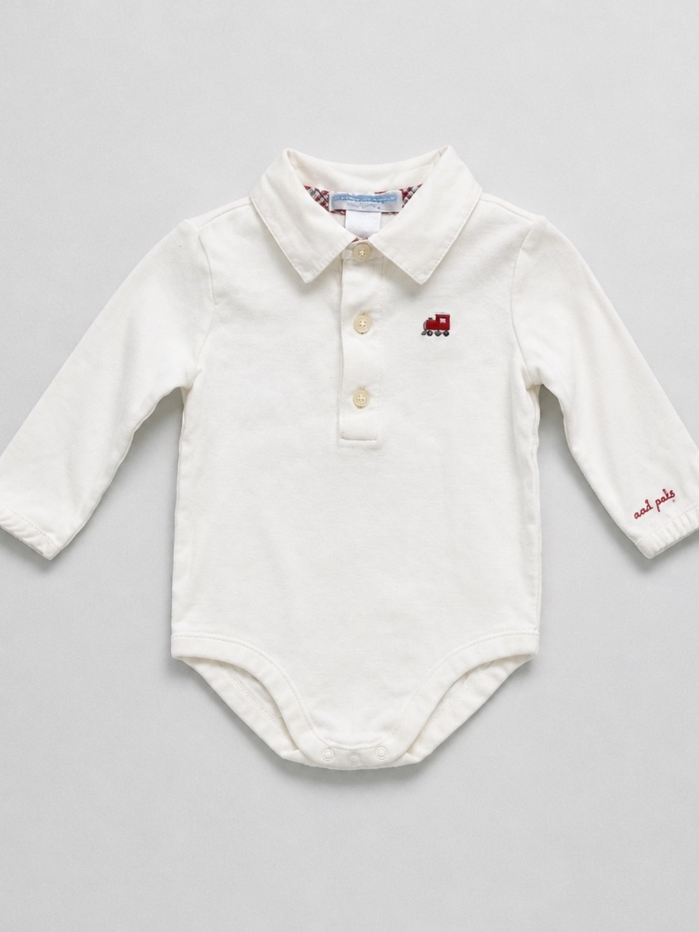Janie and Jack Cream Polo Bodysuit with Red Train Embroidery 6-12 months
